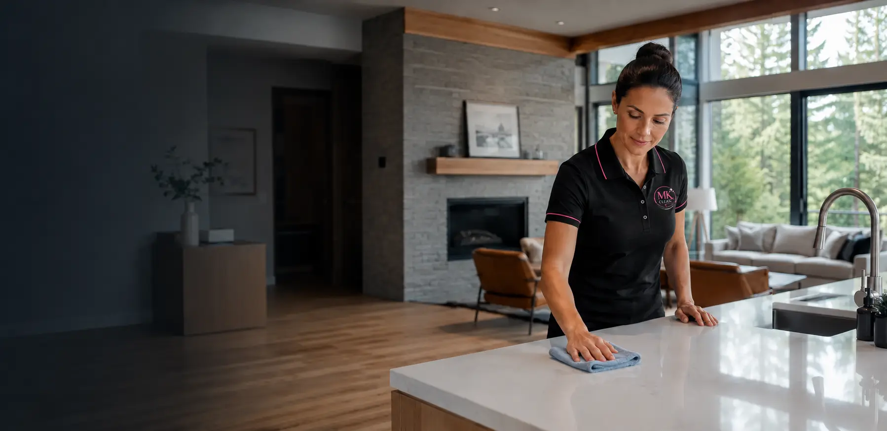MK Cleaning professional providing house cleaning in a modern Washington home